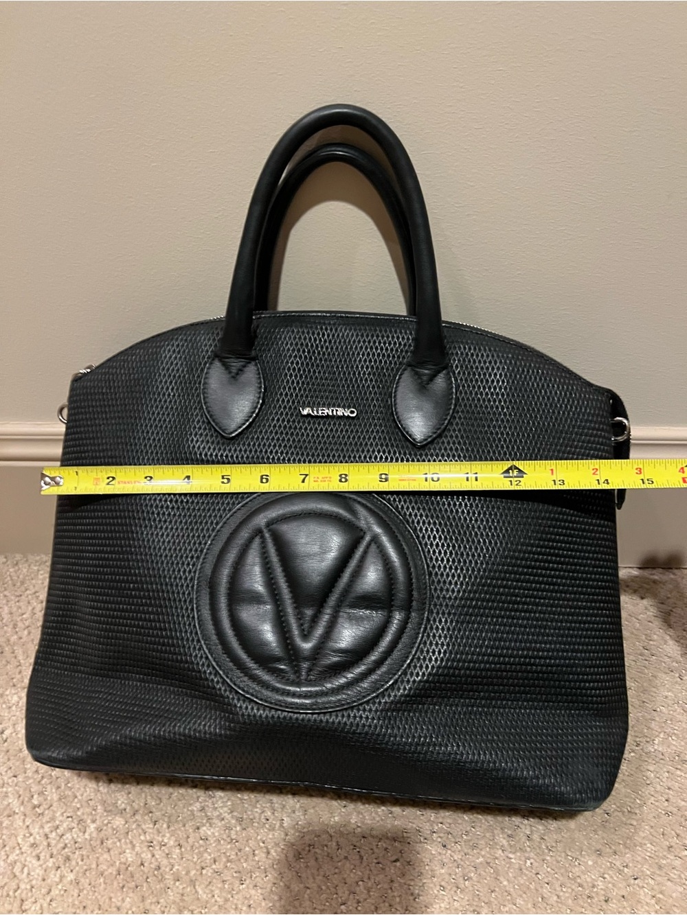Valentino Black Textured Logo Tote satchel Bag - Picture 4 of 10